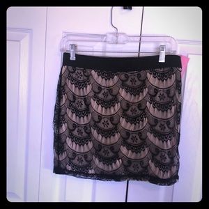 Lace black and nude mini skirt